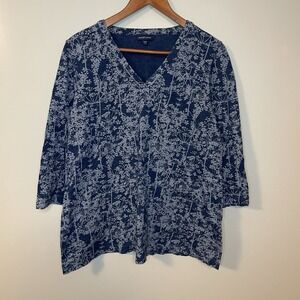J Jill Pure Jill Indigo Womens Tunic Blue Lp Leaf Print Office Casual Boho